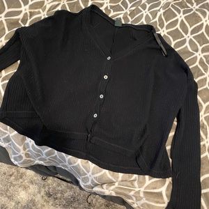 Black cropped button down shirt